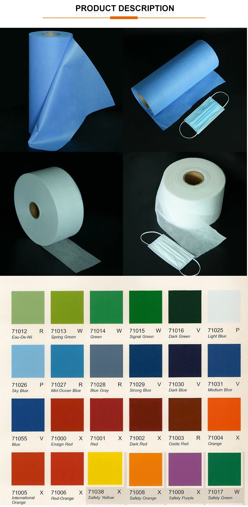 100% PP Spunbond Nonwoven Fabric for Facemask Medical Accessories